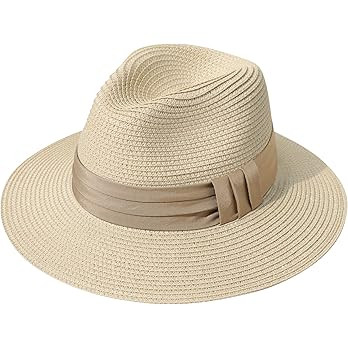 Lanzom Women Wide Brim Straw Panama Roll up Hat Fedora Beach Sun Hat UPF50+ | Amazon (US)