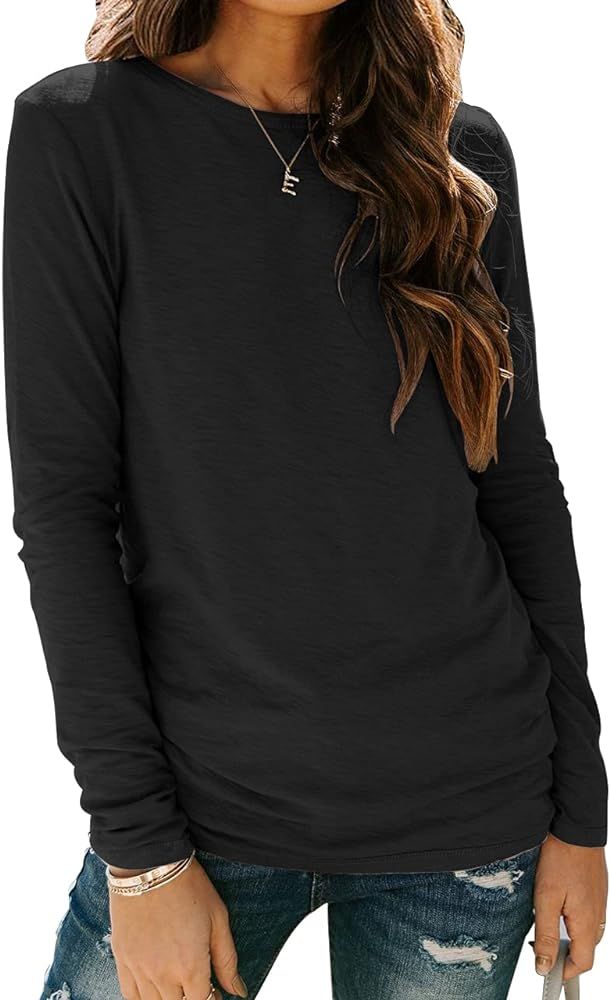 Sherosa Womens T Shirts Long Sleeve Crew Neck Shirts Basic Tee Tops Blouse | Amazon (US)