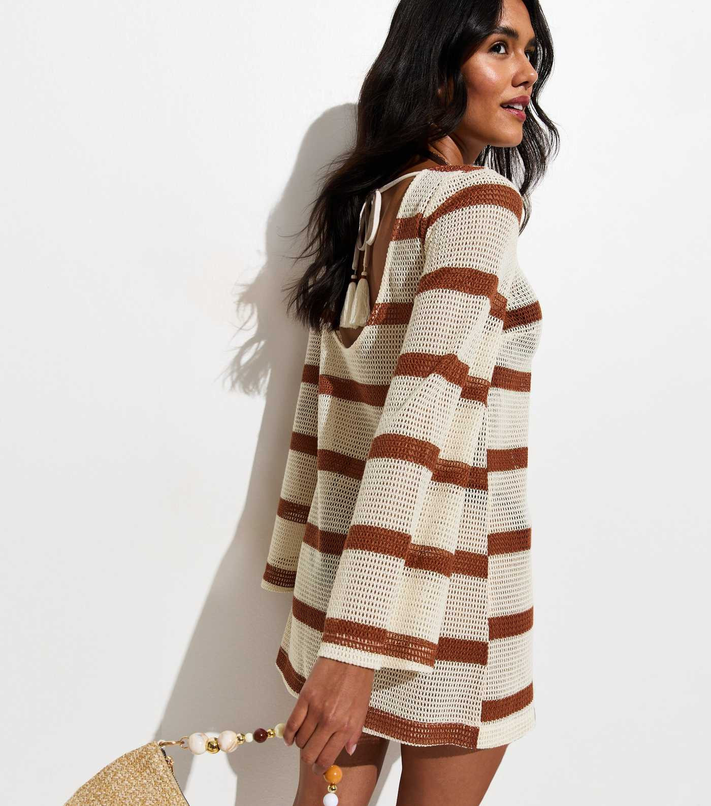 Brown Striped Scoop Back Crochet Knit Kaftan | New Look | New Look (UK)