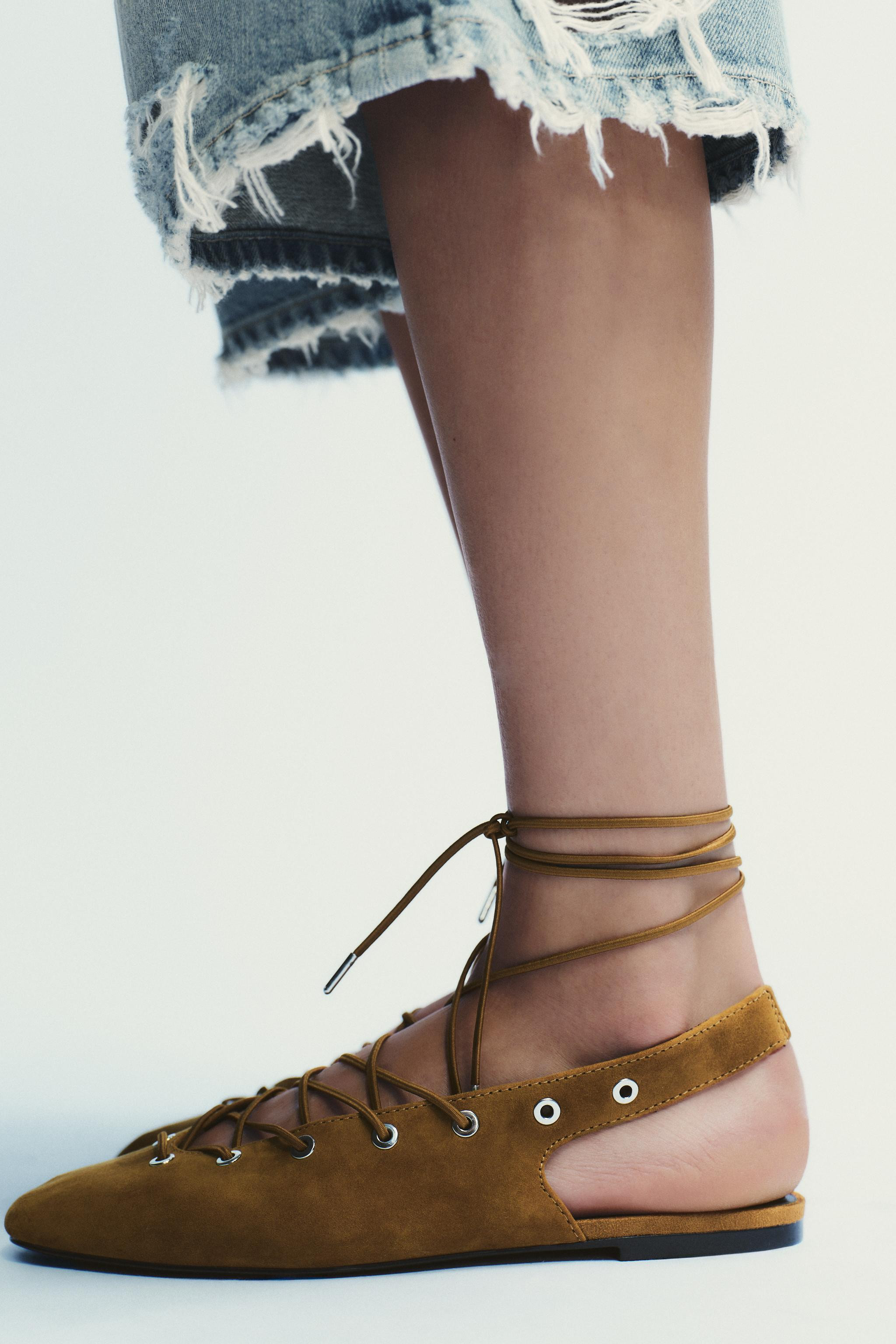 SUEDE TIED SLINGBACK SHOES | Zara US