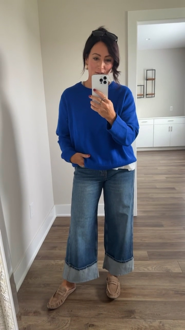 New fall finds @Walmart $15 super soft sweater, love to layer with a tee! So soft, sized up to a large! Size 8 denim