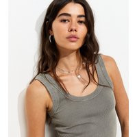 Women's Dark Grey Cotton Rich Ribbed Scoop Neck Vest Top New Look | New Look (UK)