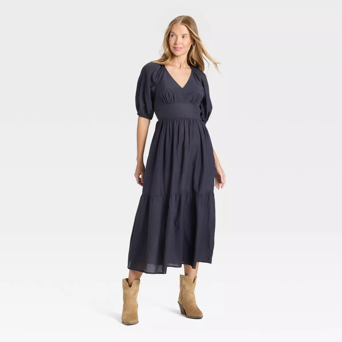 Women's Puff Elbow Sleeve Maxi A-Line Dress - Universal Thread™ Navy Blue | Target