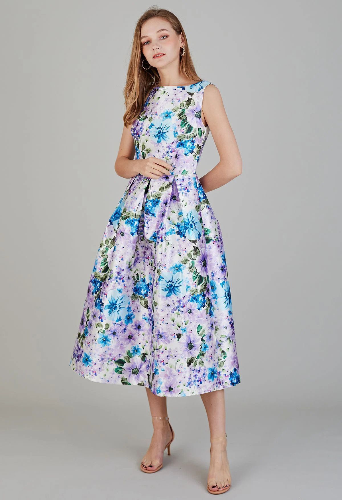 Flowery Scenery Sleeveless Midi Dress | Chicwish