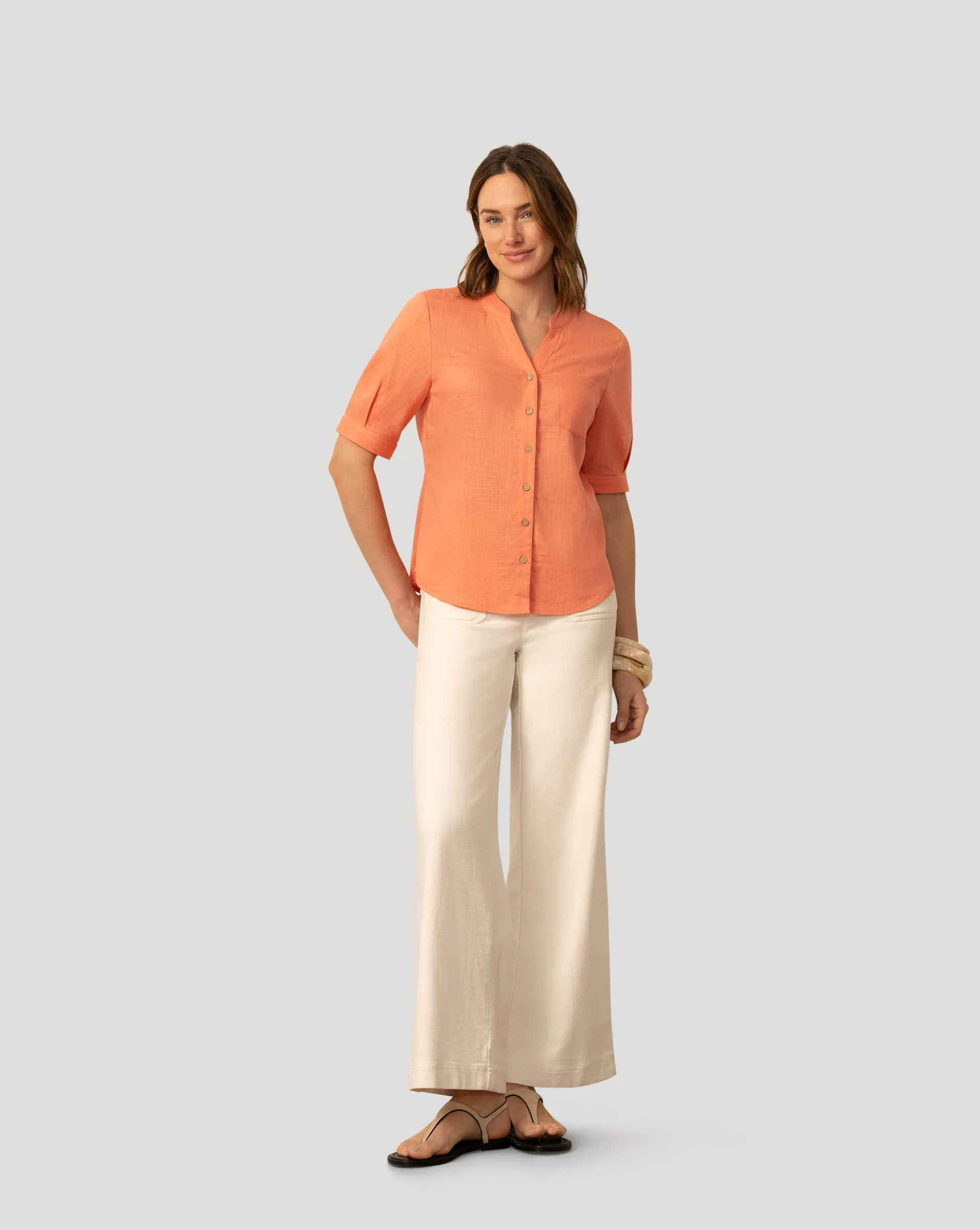 Linen Blend Button Front Top | Cable & Gauge