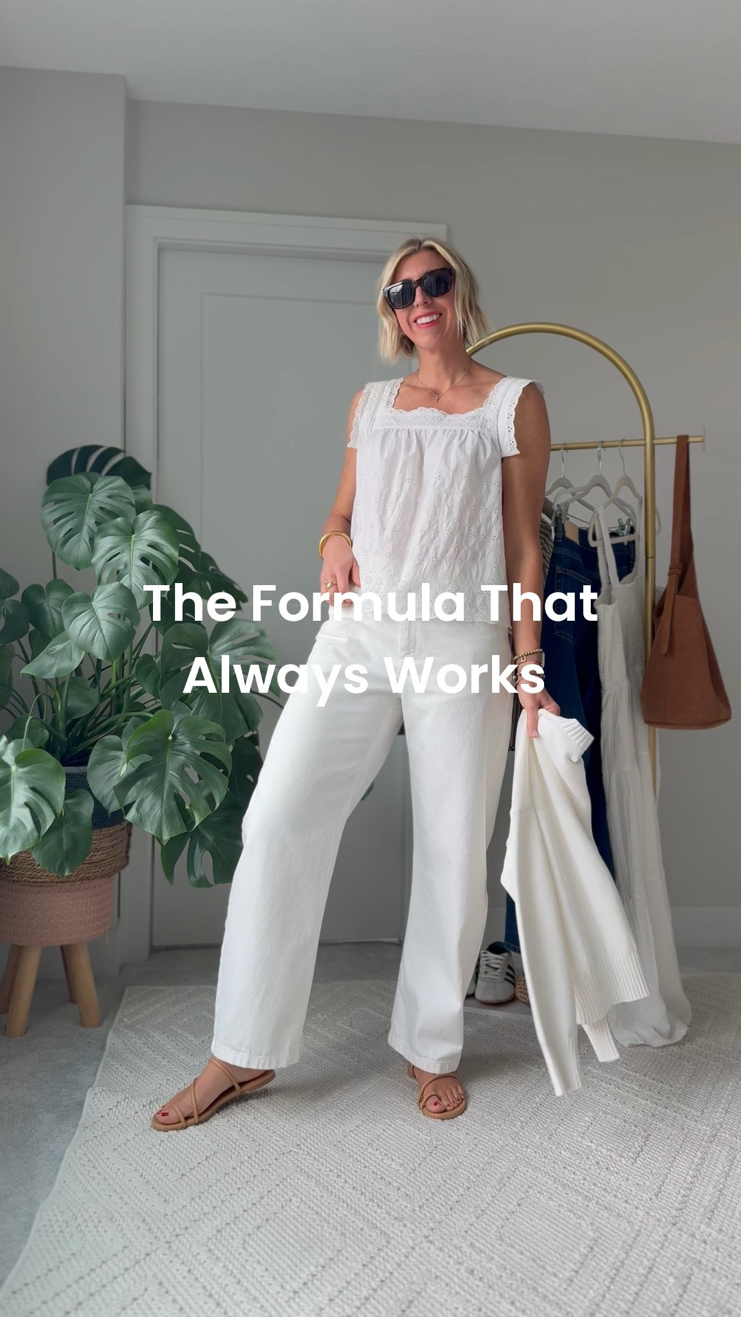 My go-to formula for effortless summer style: Feminine top + relaxed bottom + 1 elevated layer. Works every time.
A monochrome look always looks effortlessly chic! 
Just add a nude sandal or ballet flats 👏🏻

#LTKOver40 #LTKStyleTip #LTKSummerEdit