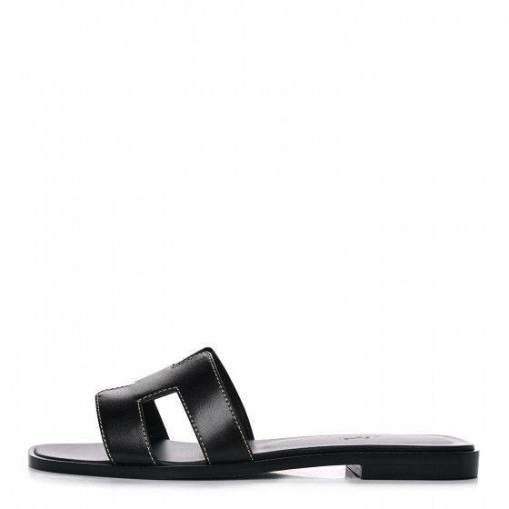 HERMES Box Calfskin Oran Sandals 35.5 Black | FASHIONPHILE | Fashionphile