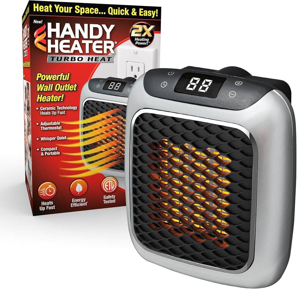 Ontel Handy Heater Turbo Wall Outlet Small Space Heater with Adjustable Thermostat, Programmable ... | Amazon (US)