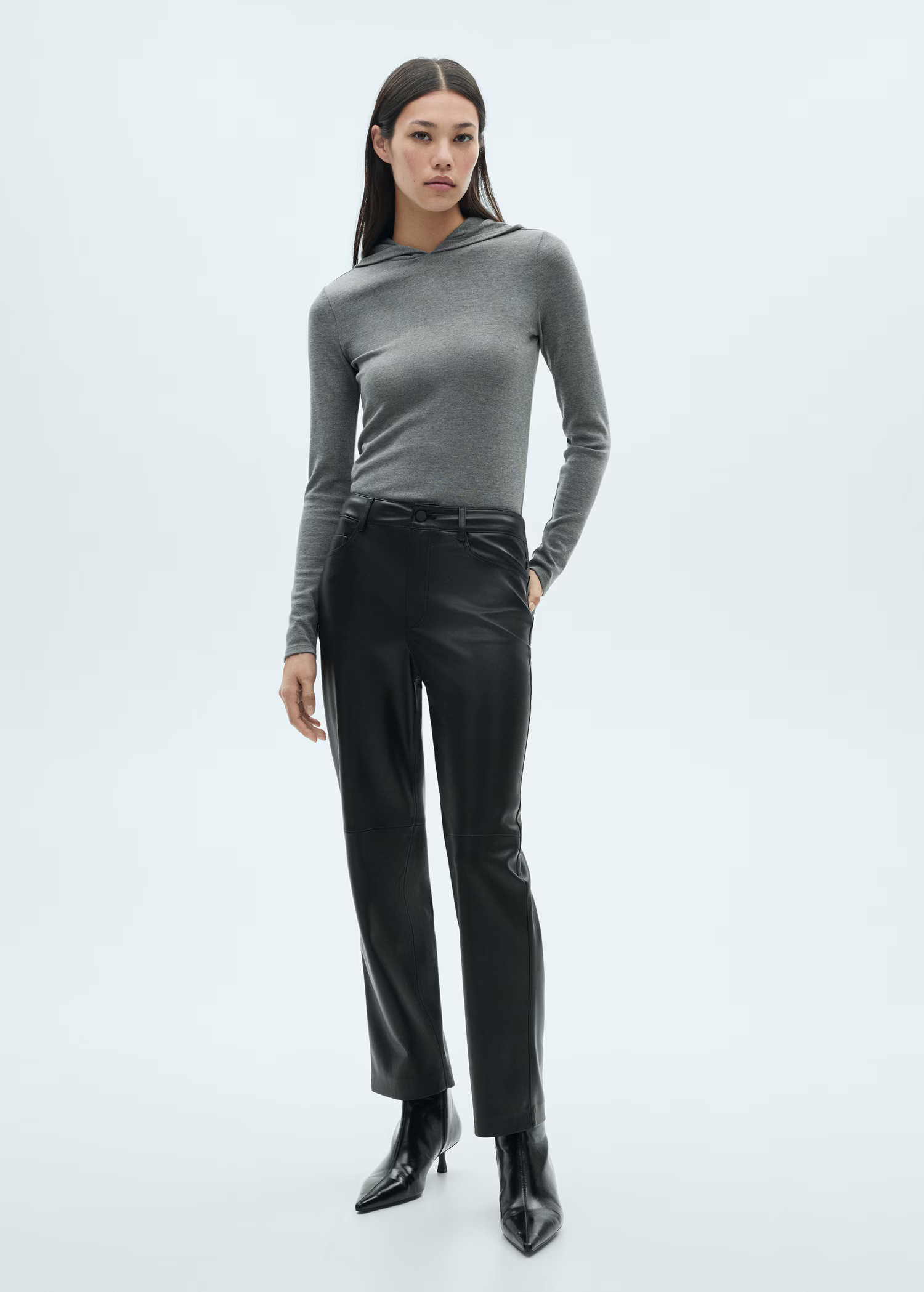 Leather-effect straight trousers - Women | MANGO Canada | Mango Canada