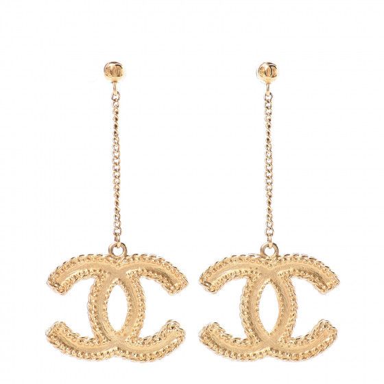 CHANEL CC Drop Earrings Matte Gold | Fashionphile