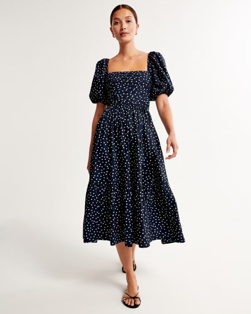 Emerson Poplin Puff Sleeve Midi Dress | Abercrombie & Fitch (US)