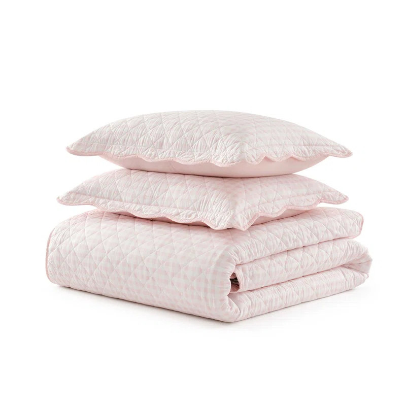 Martha Stewart Olivia Gingham Cotton Reversible Pink Quilt Set | Wayfair North America