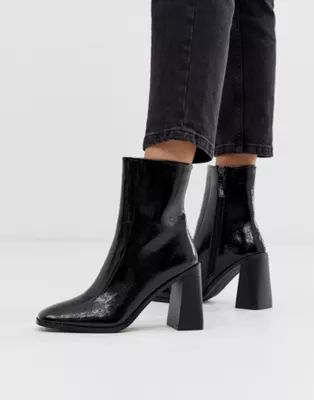 RAID Kiaya square toe heeled ankle boots in black patent | ASOS US