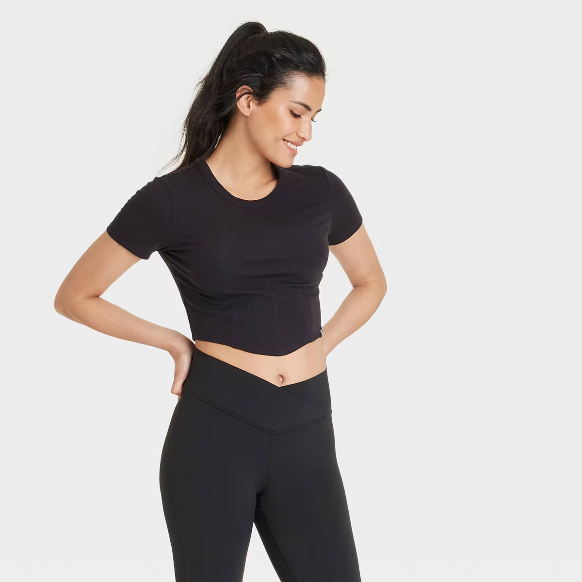 Women's Corset Detail Crop Short Sleeve Top - JoyLab™ | Target