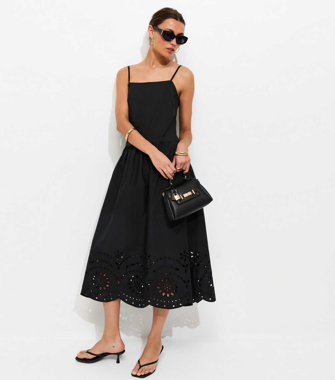 Black Broderie Anglaise Hem Cami Midi Dress | New Look | New Look (UK)