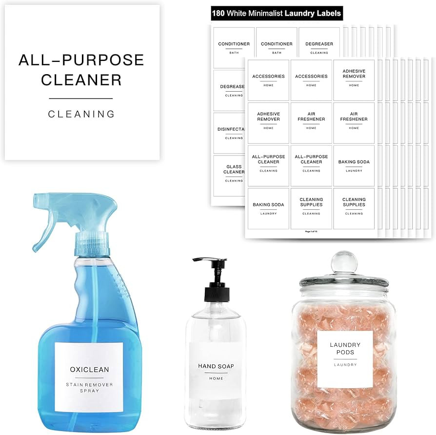 180 Minimalist Laundry Labels for Jars, Laundry Stickers for Containers, Cleaning for Laundry Roo... | Amazon (US)