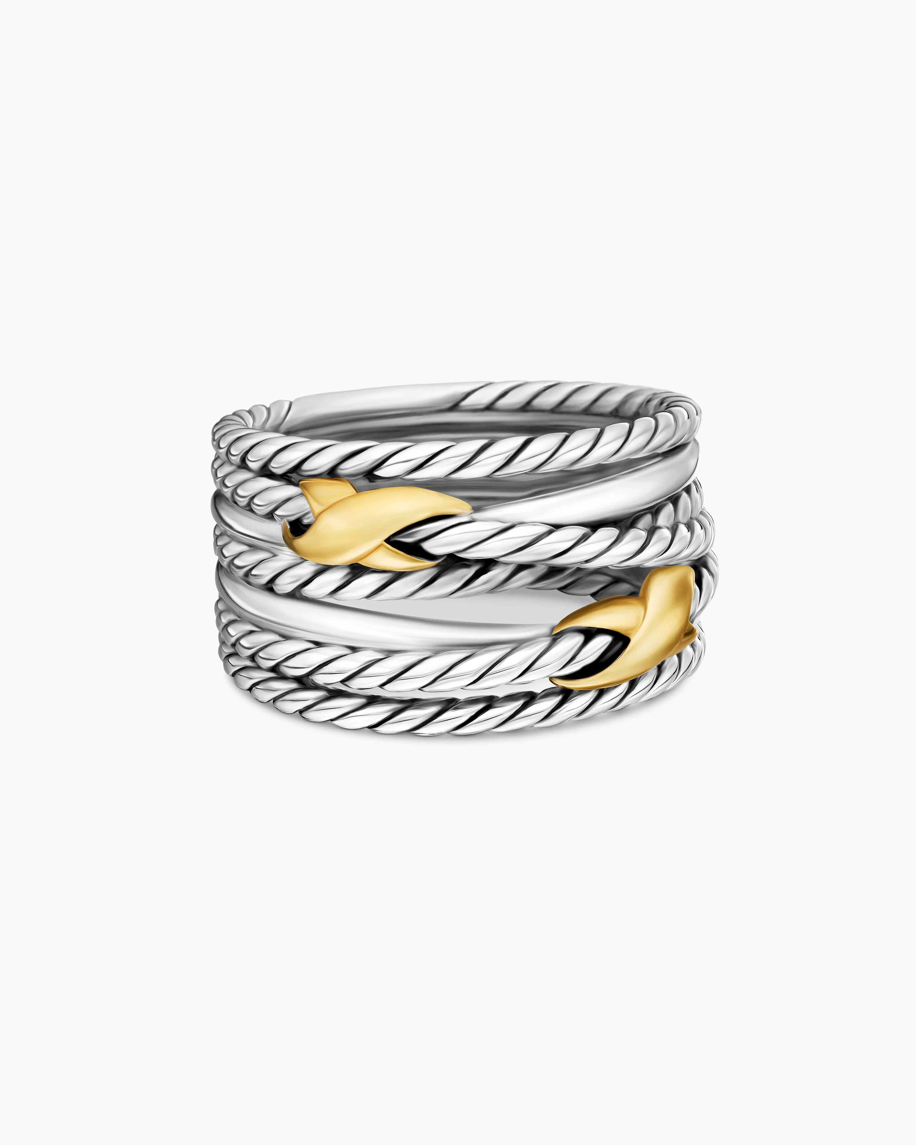 David Yurman | Double X Crossover Ring in Sterling Silver with 18K Yellow Gold, 13mm | David Yurman