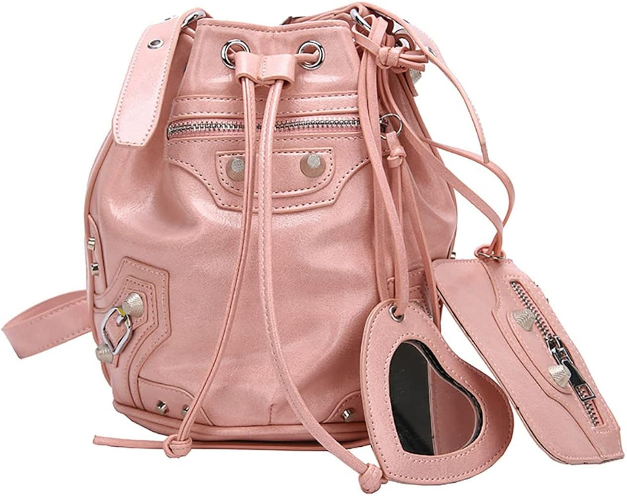 Large Capacity Bucket Bag Purses for Women, Cool Studded Punk Motocycle Crossbody Bag,PU Leather ... | Amazon (US)