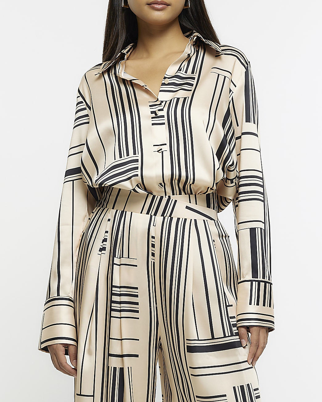 Cream stripe satin oversized shirt | River Island (UK & IE)