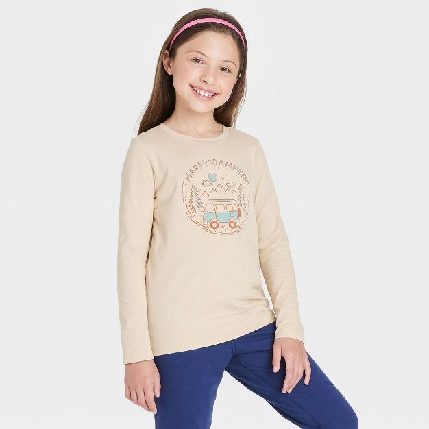 Girls' 'Camper' Long Sleeve T-Shirt - Cat & Jack™ Beige | Target