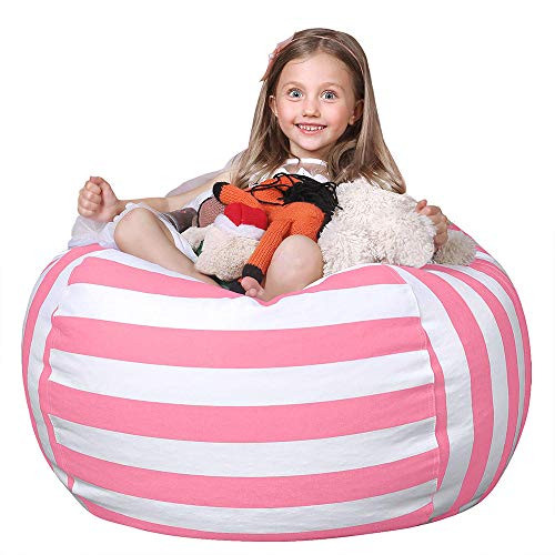 WEKAPO Stuffed Animal Storage Bean Bag Chair Cover for Kids | Stuffable Zipper Beanbag for Organizing Children Plush Toys Large Premium Cotton Canvas (Pink, X-Large) | Amazon (US)