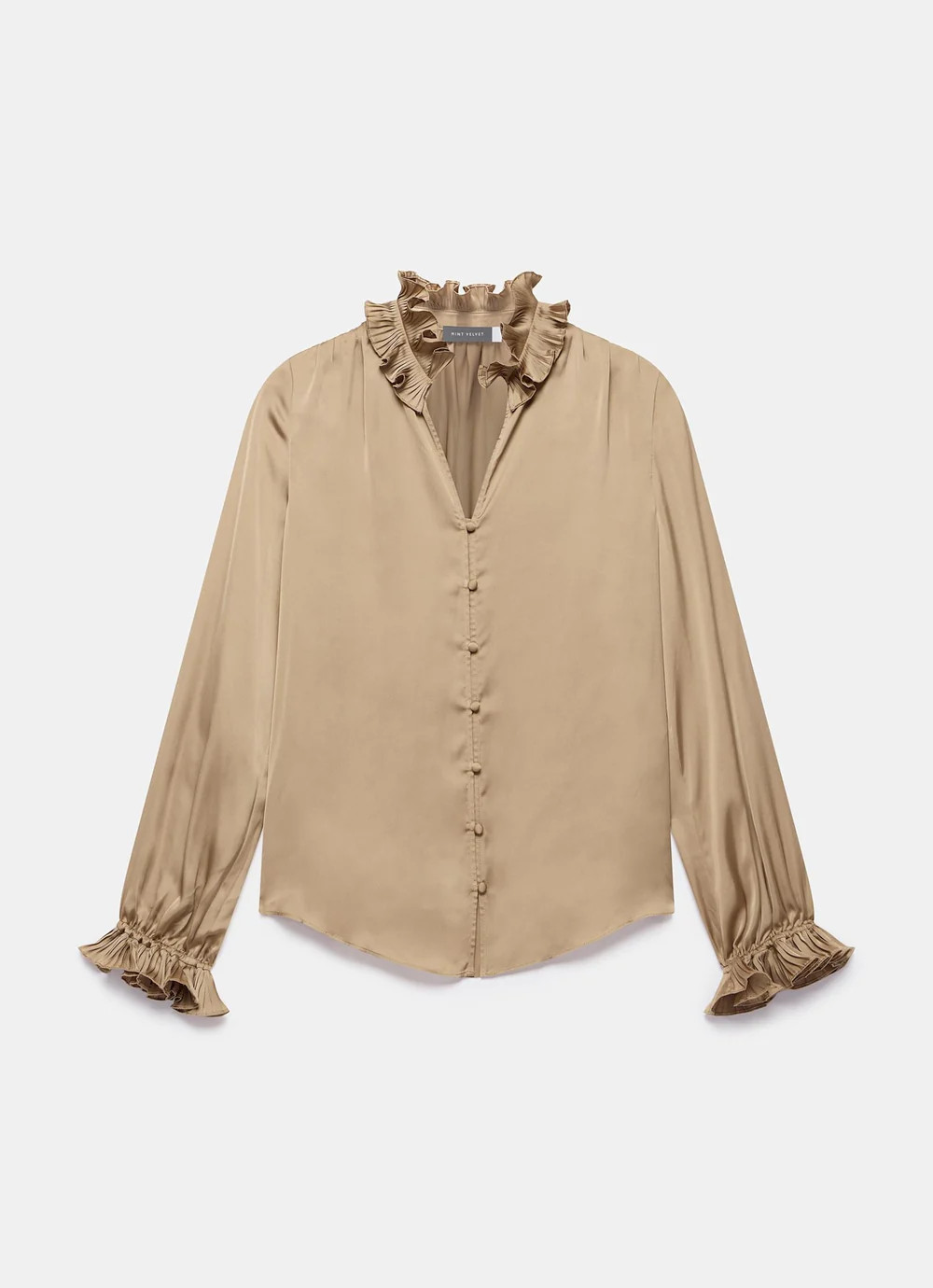 Pink Ruffle Satin Blouse | Mint Velvet