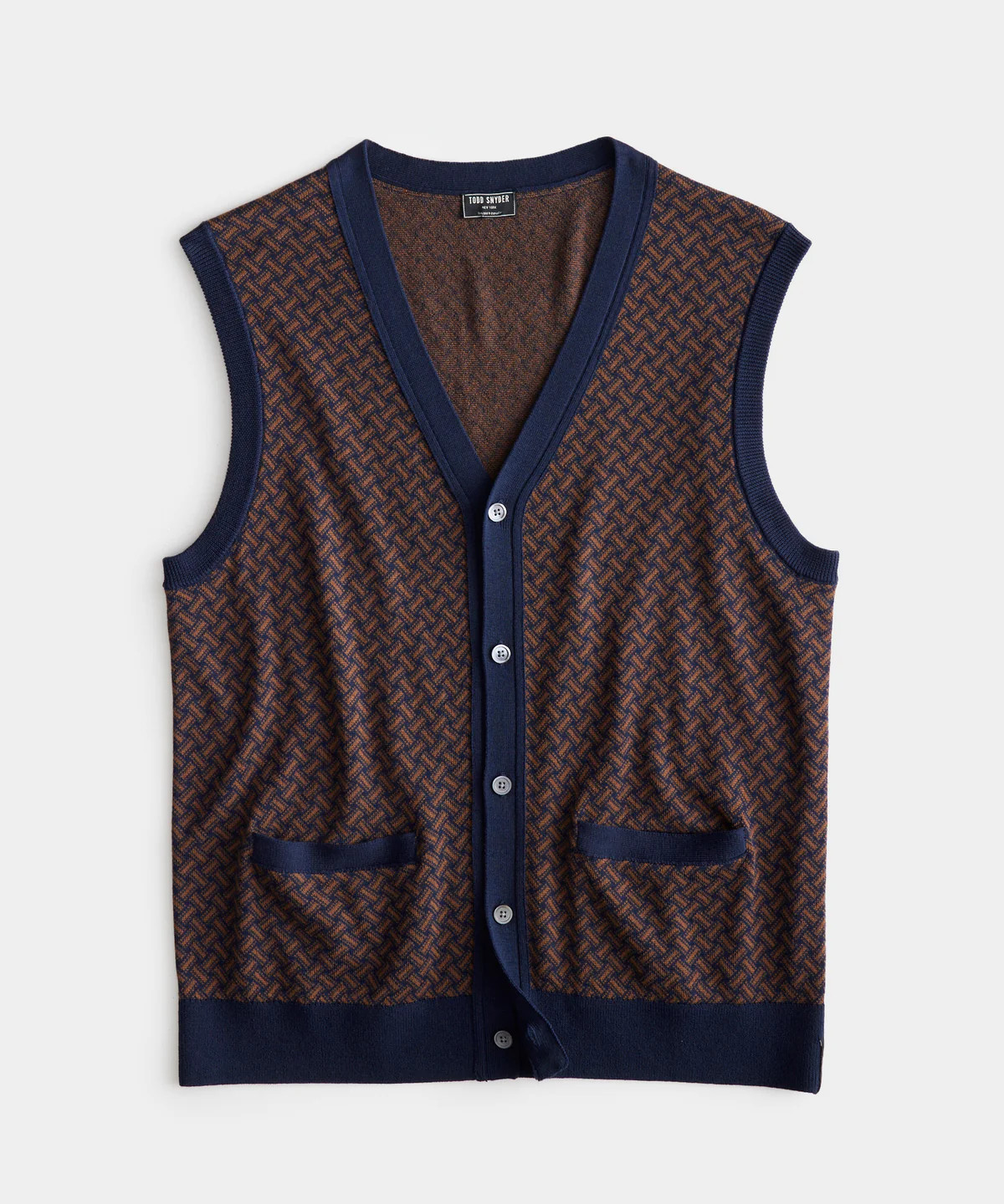 Over-Under Geo Cardigan Vest in Espresso Bean | Todd Snyder