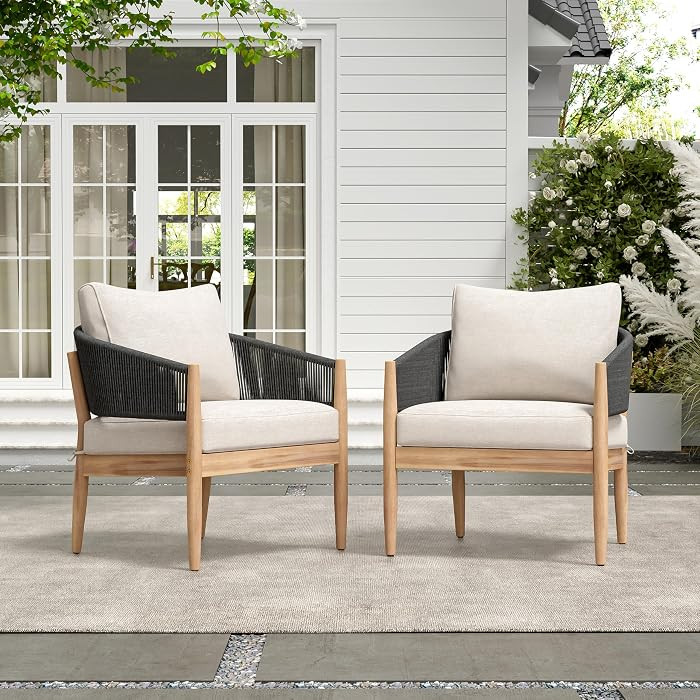 Christopher Knight Home Naomi Set of 2 Patio Acacia Wood Club Chair with Cushions, Handwoven Rope... | Amazon (US)
