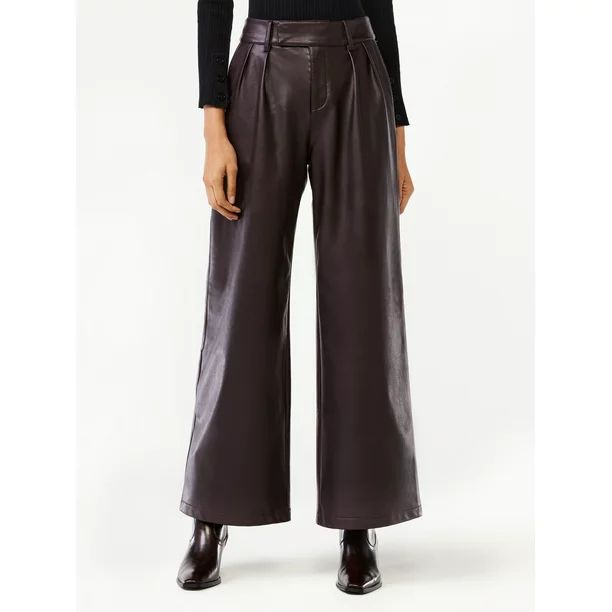 Scoop Women's Faux Leather Wide Leg Pants - Walmart.com | Walmart (US)