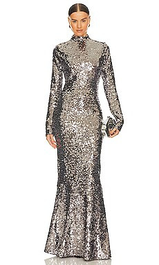 Good American Sequin Funnel Maxi Dress in Gunmetal001 from Revolve.com | Revolve Clothing (Global)