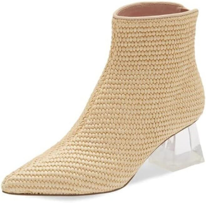 Cecelia New York Jasmin Block Heel Ankle Bootie Natural Woven Clear Heel Boots, 7 | Amazon (US)