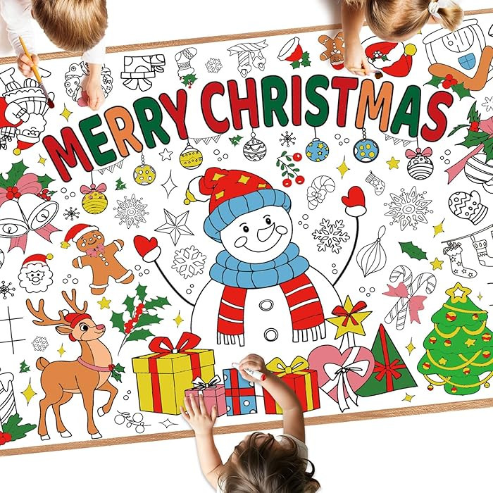 Giant Merry Christmas Coloring Poster - Large Christmas Coloring Tablecloth, Jumbo DIY Snowman Pa... | Amazon (US)