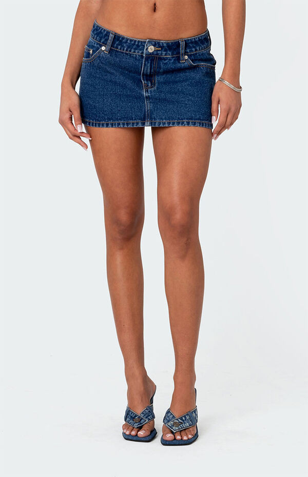 Edikted Women's Spencer Low Rise Denim Micro Skirt in Blue - Size XS | PacSun