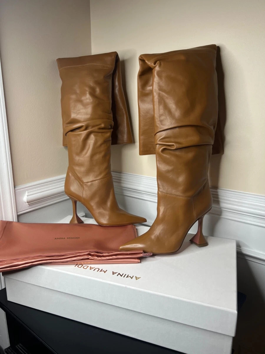 Amina Muaddi Olivia Boot T.95 Clessidra Womens NAPA CAMEL - US 10 - 0014009 New | eBay US