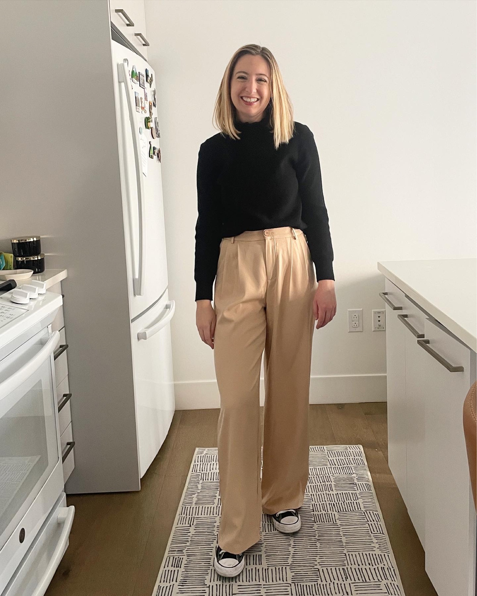 Easy Work From Office outfit
•
Outfit formula: classic sweater + trousers
•
S in black sweater from @jcrew
S in trouser pants from @amazon 
8.5 in converse from @nordstrom 
Sunglasses from @amazon
•
•
•
•
•
 #capsulewardrobe #oldmoneystyle #oldmoneyfashion #classicfashion #elegantfashion #workfromofficeoutfit #workfromofficefashion #womenintechfashion #womenintech #officewear #officeoutfit #officefashion #corporatefashion #corporateoutfit

#LTKworkwear