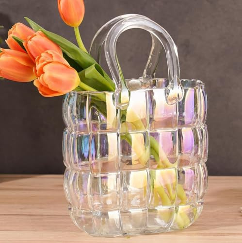 Tricolor Handbag Glass Vase - Elegant Design for Home Decor, Ideal for Displaying Flowers and Decorative Items Ornaments Plants | Amazon (US)