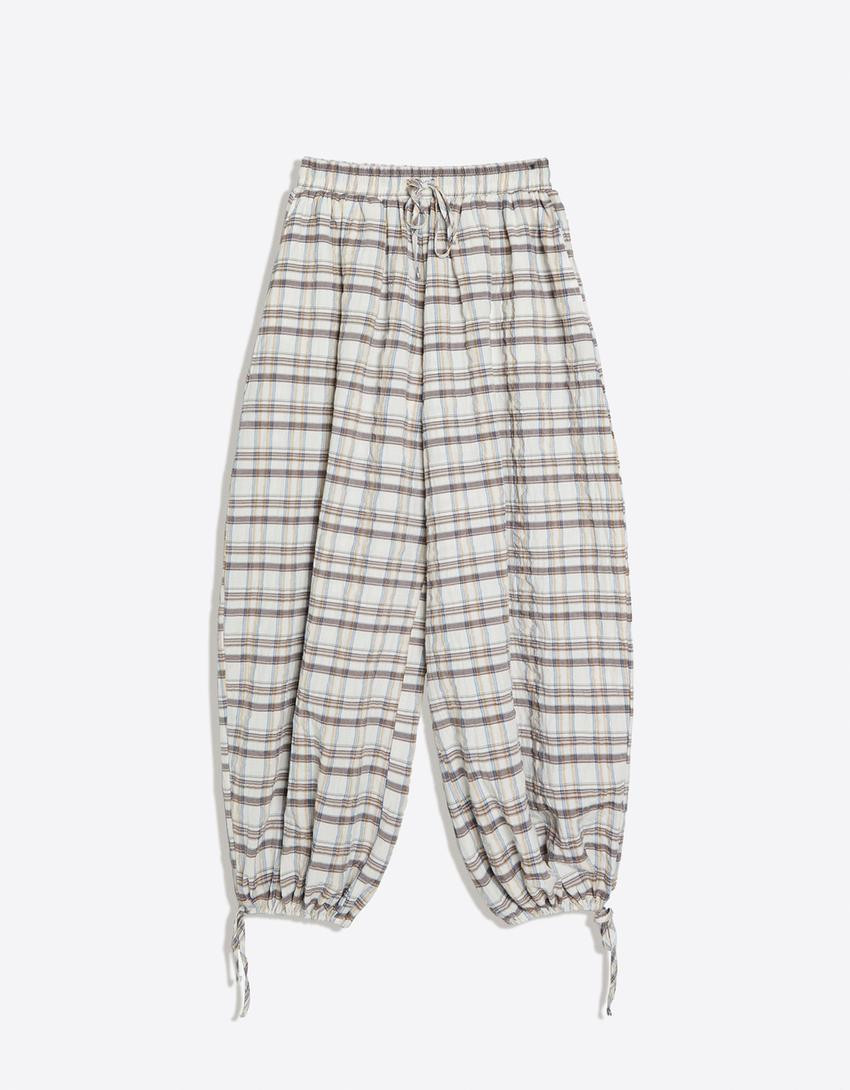 Checked sarouel trousers - Trousers - Women | Bershka UK