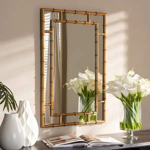 Contemporary Gold Bamboo Style Wall Mirror by Baxton Studio - Antique Gold - Overstock - 24081378 | Bed Bath & Beyond