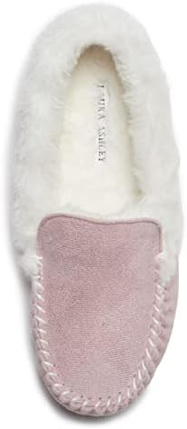 Laura Ashley Womens Micro Suede Memory Foam Moccasin Slippers, Warm Fuzzy Rubber Bottom Indoor Ou... | Amazon (US)