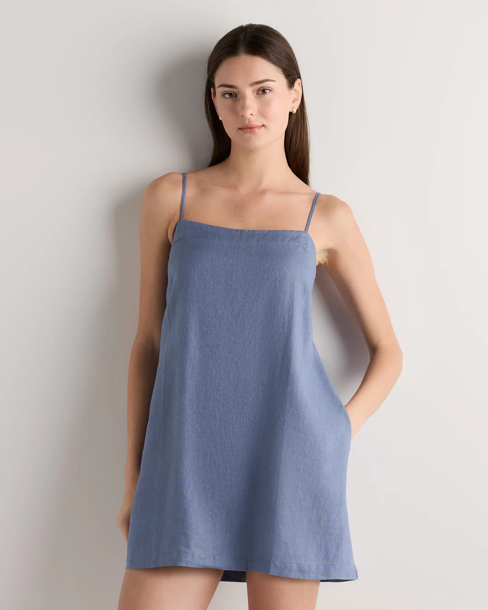 100% European Linen Mini Skort Dress in Moonstone Blue | Quince