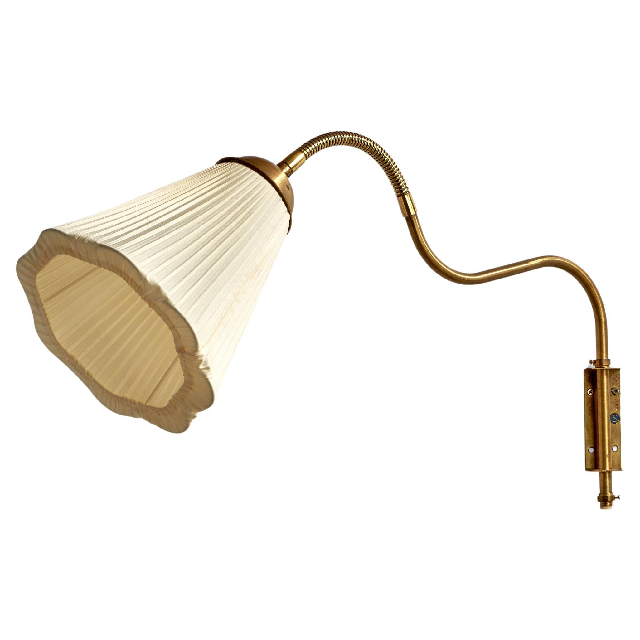 Swedish Designer, Organic Wall Light, Brass, Fabric, Sweden, 1940s | 1stDibs