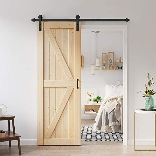30 x 84 inch Unfinished Sliding Barn Wood Door Slab with 5ft Hardware Kit | Amazon (US)