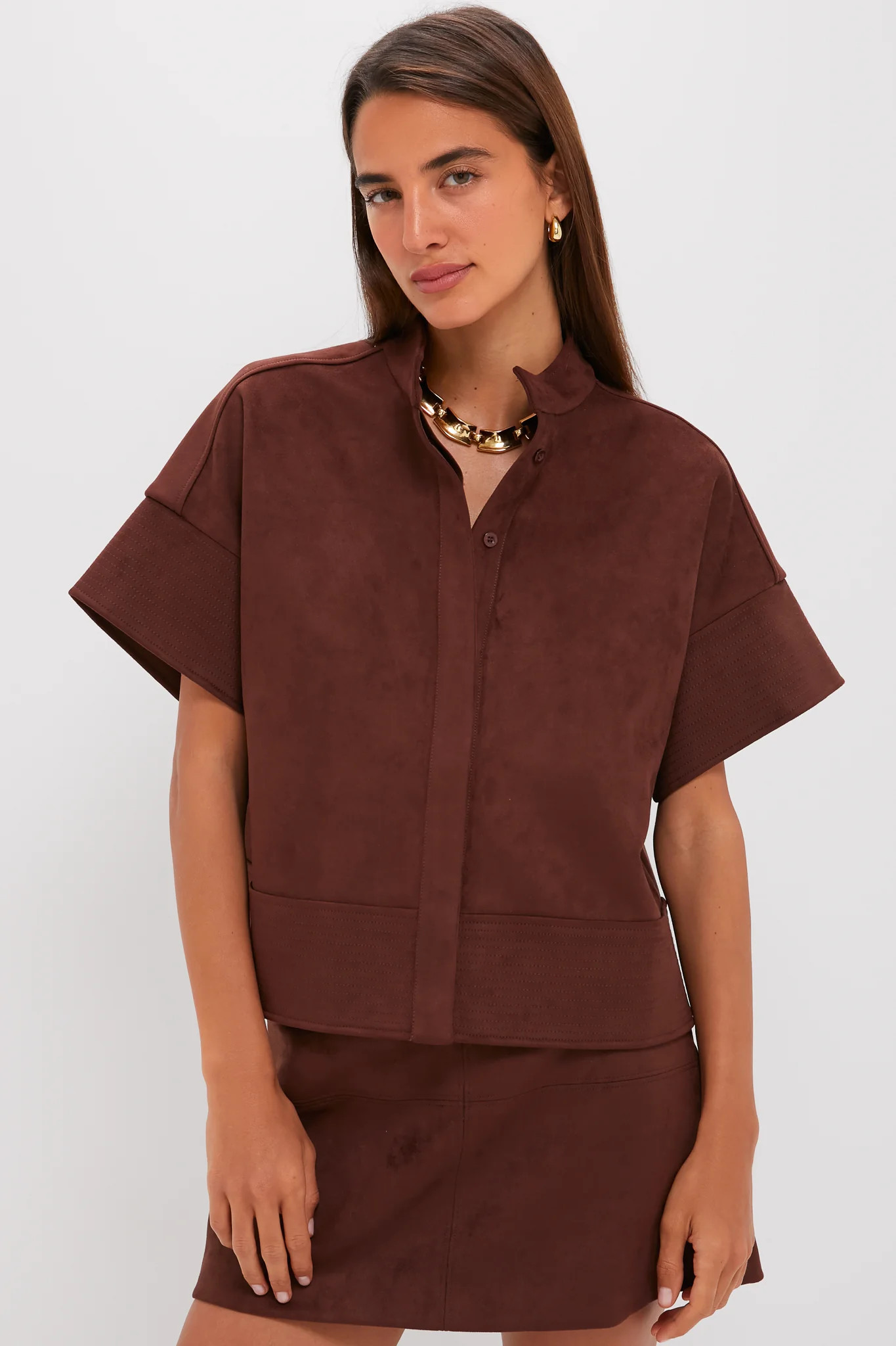 Ganache Vegan Suede Trapunto Stitch Sofia Shirt | Tuckernuck (US)