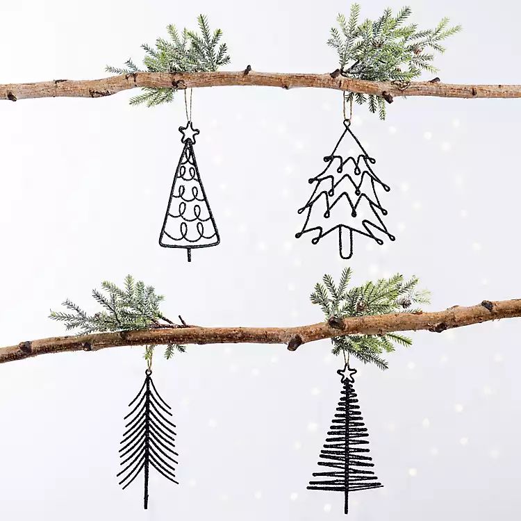 Black Christmas Tree Sketch Ornaments, Set of 4 | Kirkland's Home