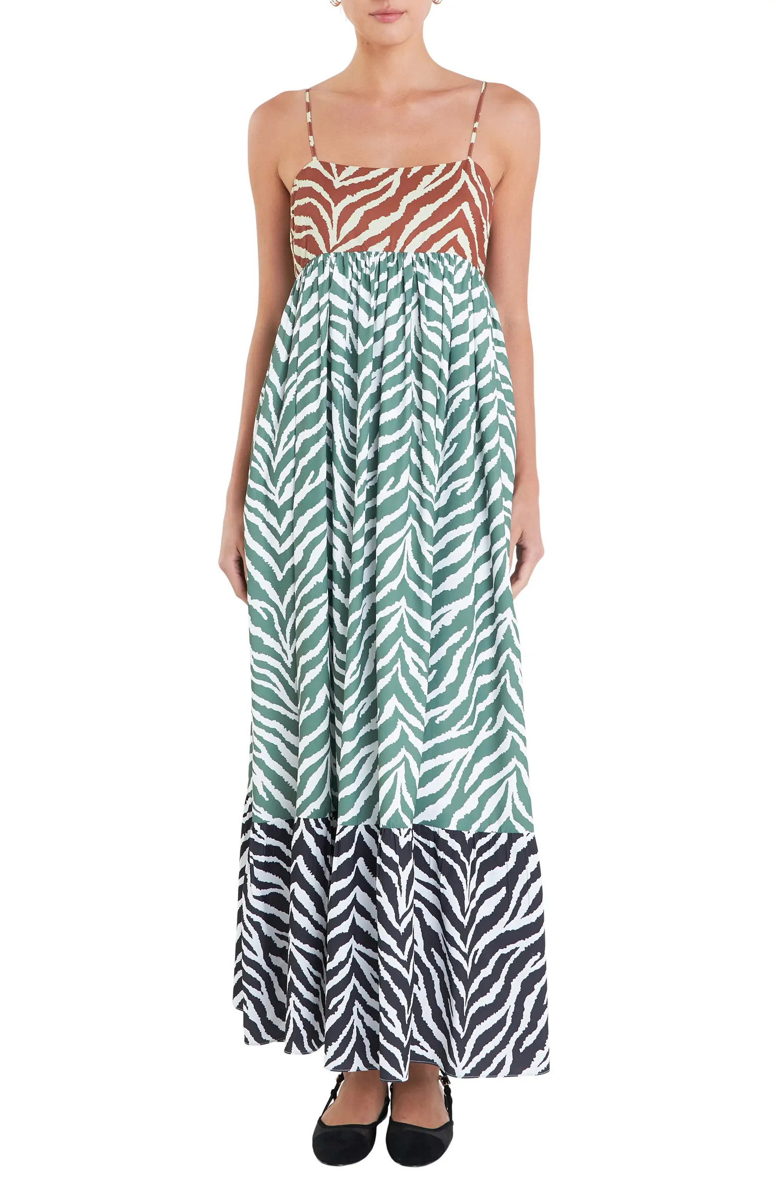Colorblock Zebra Print Tiered Maxi Sundress | Nordstrom