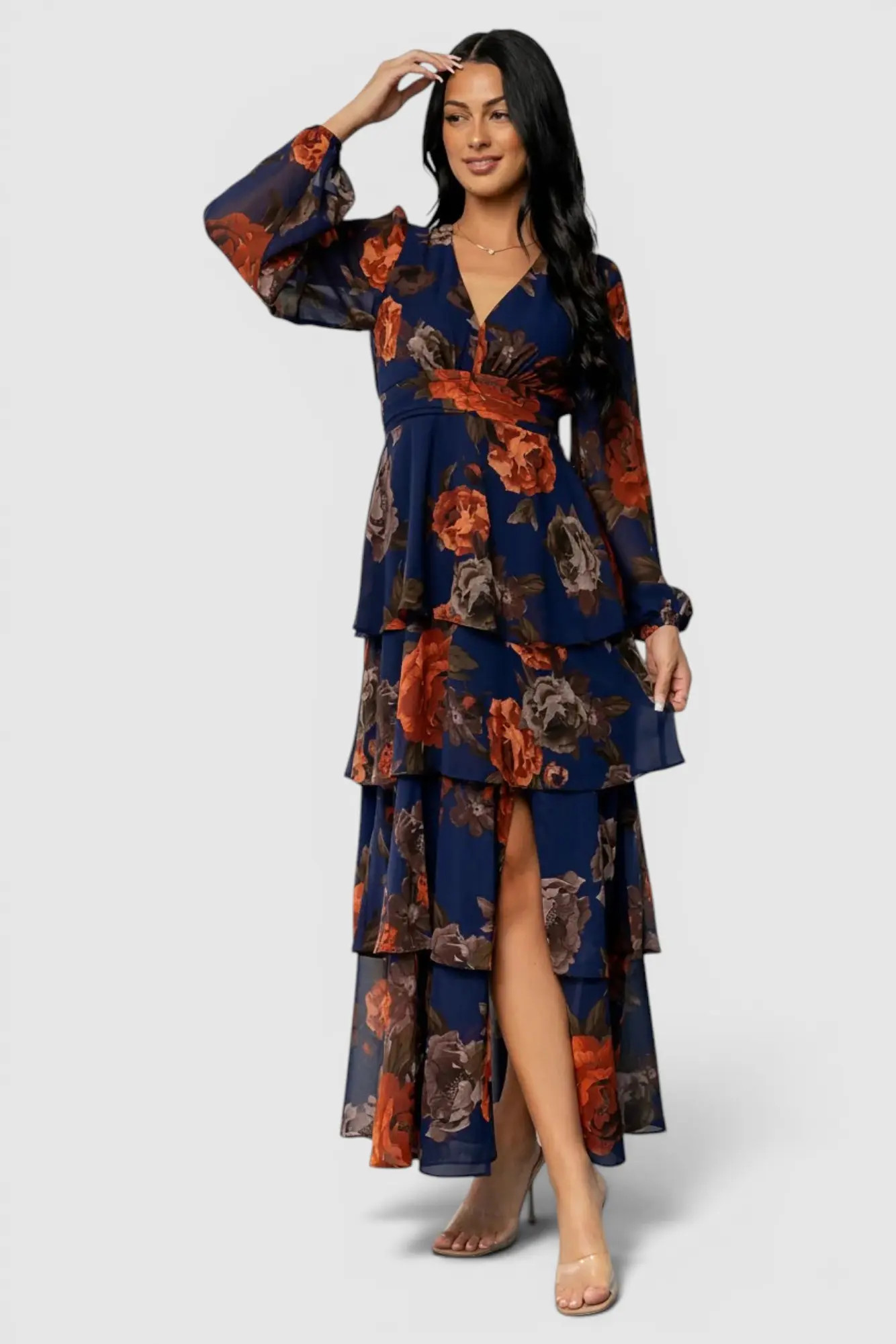 Baltic Børn Mariella Tiered Maxi Dress in Navy + Rust at Nordstrom, Size Small | Nordstrom