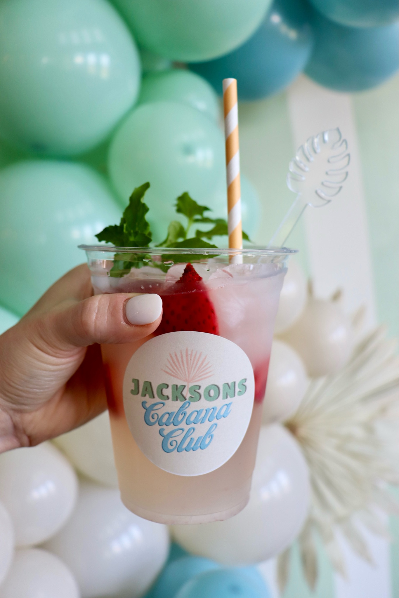 1st birthday party cups with palm leaf stirrers, striped paper straws and custom stickers. Used the lids for kids and garnishes for adult bar!

#LTKKids #LTKParties #LTKFamily