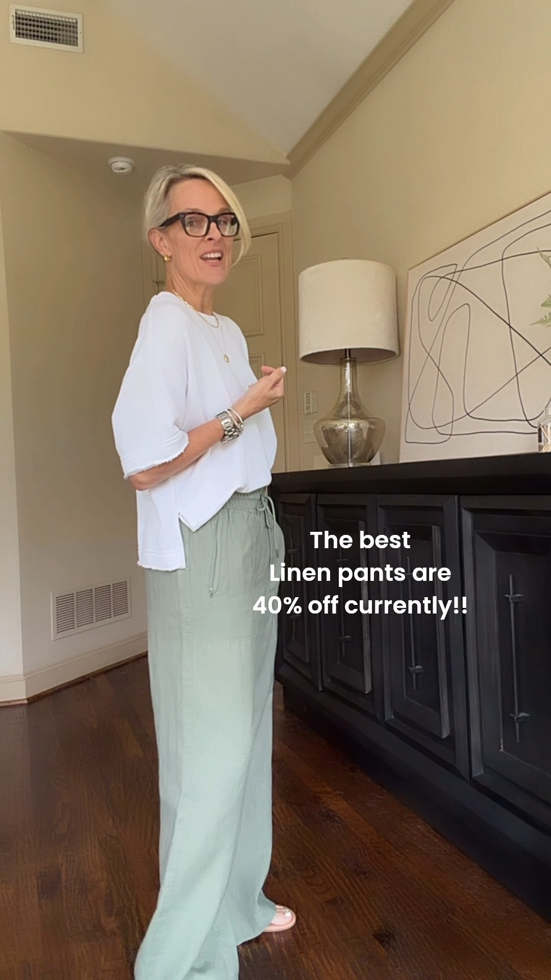 40% the best linen pants!! 

Fit tts
Shirt wearing small 

I’m in small, regular length.
They also come in petite and tall 
￼

#LTKTravel #LTKOver40 #LTKSaleAlert