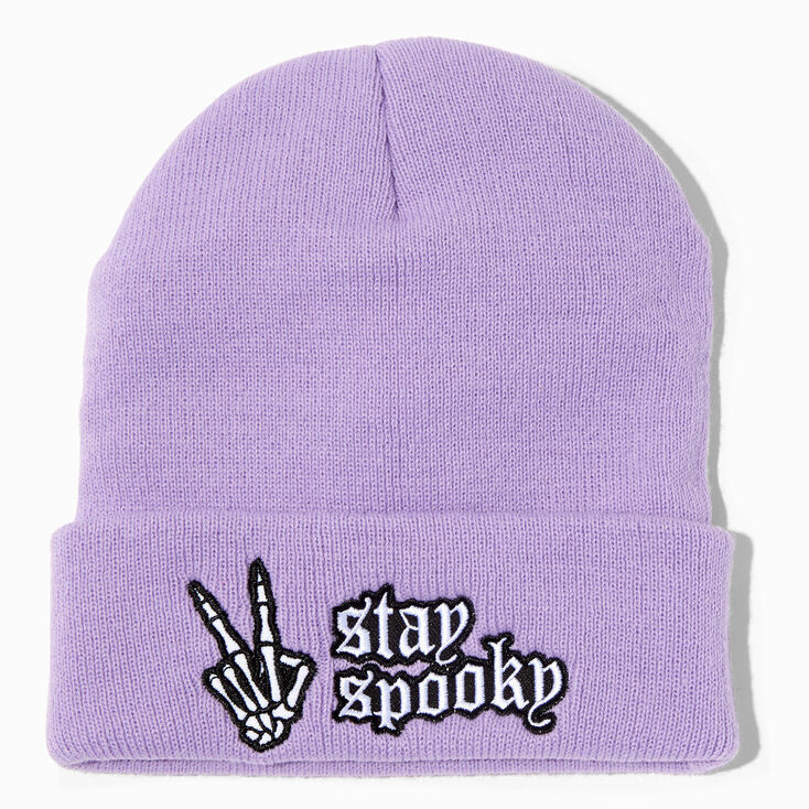 "Stay Spooky" Lavender Beanie Hat | Claire's (US)