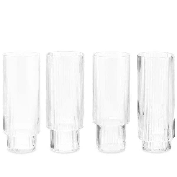 FERM LIVING RIPPLE LONG DRINK GLASS - SET OF 4 | End Clothing (US & RoW)
